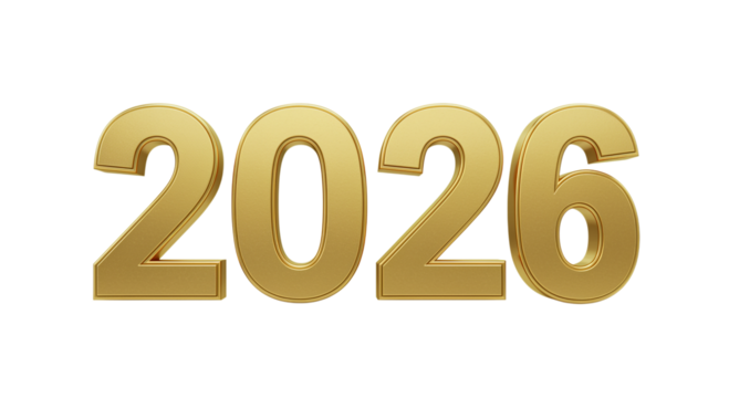 Golden 2026 Numbers isolated on a transparent background 1