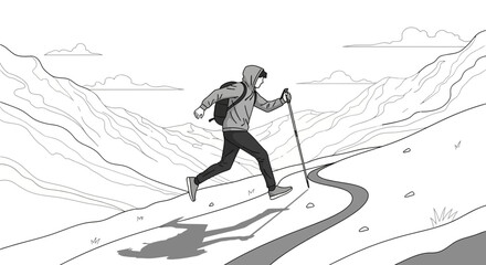 Adventurer Ascending Mountain Trail Depicts Determination And Journey Towards Elevation