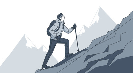 Adventurer Ascending Mountain, Symbolic Representation Of Overcoming Challenges And Reaching Goals