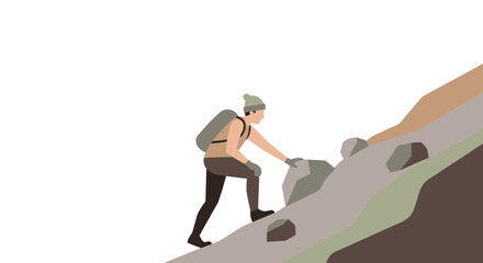 Adventurer Ascending Rocky Terrain Depicts Determination And The Challenge Conquered
