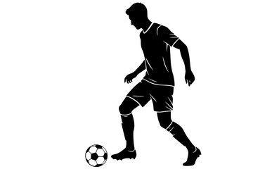 Obraz premium Silueta de un Jugador de futbol con una pelota, vista de perfil, deporte, elegante, blanco y negro, diseño minimalista, ilustración vectorial. 
