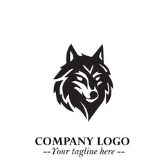 Fierce Head of Wolf Logo Symbol in Black on White Background with Bold Minimalist Modern Design