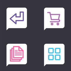 Set of modern user interface icons including arrow, shopping cart, documents, and grid menu for website design