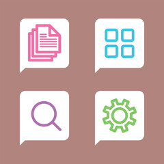 User Interface Elements Icons representing documents, menu, search, and settings in a modern style