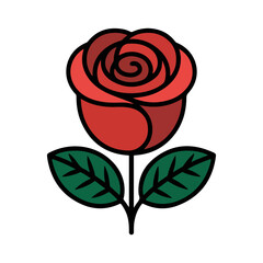 red rose with green leaves isolated vector