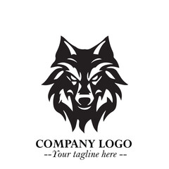 Fierce Head of Wolf Logo Symbol in Black on White Background with Bold Minimalist Modern Design