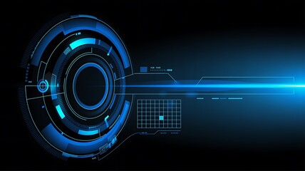 Blue futuristic circular interface with grid and light beam on dark background abstract. Futuristic Digital Technology Background .Artificial Intelligence Data Flow Background.