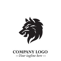 Fierce Head of Wolf Logo Symbol in Black on White Background with Bold Minimalist Modern Design
