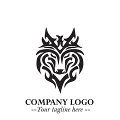 Fierce Head of Wolf Logo Symbol in Black on White Background with Bold Minimalist Modern Design