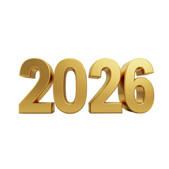 Golden 2026 numbers isolated on a transparent background