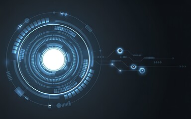 Futuristic Circular HUD Interface with Glowing Blue Elements and Data Streams technology. Futuristic Digital Technology Background .Artificial Intelligence Data Flow Background.