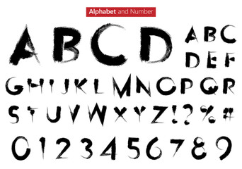 Distressed Brushwork Letters and Numbers Vector Illustration Set
