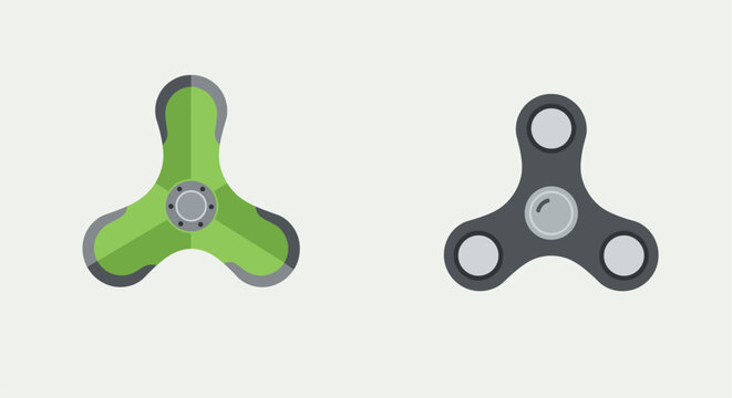 Two fidget spinners one green and gray one black and white