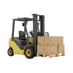 Forklift transporting pallet with boxes, symbolizing industrial efficiency and logistics on