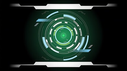 Green digital HUD interface with concentric rings and technological elements on a dark background. Futuristic Digital Technology Background .Artificial Intelligence Data Flow Background.