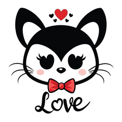Cute black cat vector illustration adorable animal design with heart and bow tie elegant.