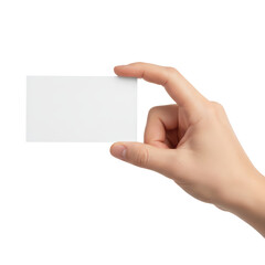 Fototapeta premium A pristine white card held delicately by a hand isolated against transparency creating focus,