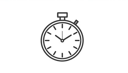 A black and white line drawing of a stopwatch with a minimalist design, isolated on white