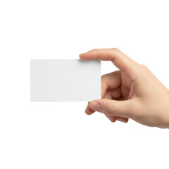 Hand holding white business card presenting information with uncluttered layout