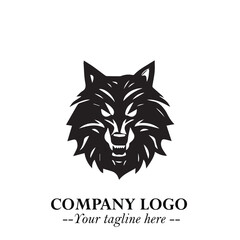 Fierce Head of Wolf Logo Symbol in Black on White Background with Bold Minimalist Modern Design