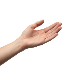 Elegant hand gesture on a plain backdrop conveying offering or supplication pose with isolated