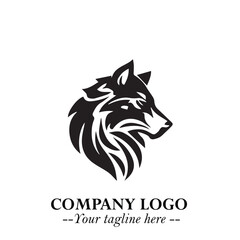 Fierce Head of Wolf Logo Symbol in Black on White Background with Bold Minimalist Modern Design