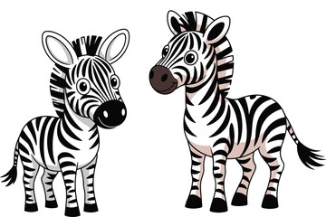 Cute zebra illustration, cartoon zebra pair, digital zebra art, adorable safari animal drawing, black and white striped zebras for kids