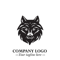 Fierce Head of Wolf Logo Symbol in Black on White Background with Bold Minimalist Modern Design