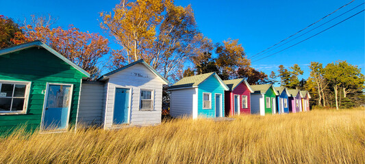 Row of small colorful houses in Gaspésie, Quebec, Canada