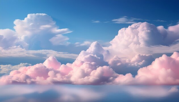 dreamy sky with soft pink clouds and tranquil blue backdrop