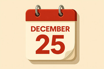 Fototapeta premium Minimal Flat Calendar Design Highlighting December 25 Holiday Date in Red and Beige Tones