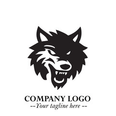 Fierce Head of Wolf Logo Symbol in Black on White Background with Bold Minimalist Modern Design