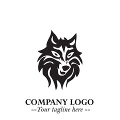 Fierce Head of Wolf Logo Symbol in Black on White Background with Bold Minimalist Modern Design