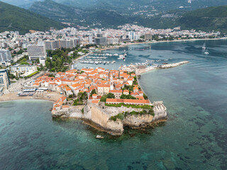 Fototapeta premium Budva Old Town aerial view in Montenegro