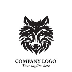Fierce Head of Wolf Logo Symbol in Black on White Background with Bold Minimalist Modern Design
