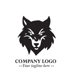 Fierce Head of Wolf Logo Symbol in Black on White Background with Bold Minimalist Modern Design