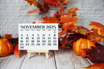 November 2025 annual monthly desk calendar for planning and management