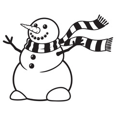 Cheerful Snowman with Striped Scarf - Winter Character Outline