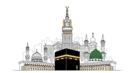 Illustration of the Masjid al-Haram in Mecca, Saudi Arabia.