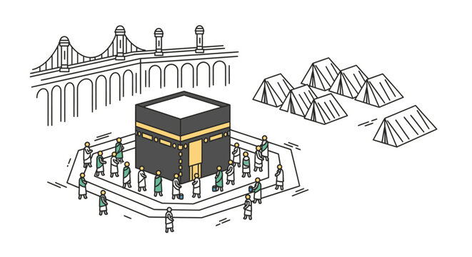 black kaaba with people, tents, bridge clip art preview