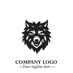Fierce Head of Wolf Logo Symbol in Black on White Background with Bold Minimalist Modern Design