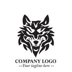 Fierce Head of Wolf Logo Symbol in Black on White Background with Bold Minimalist Modern Design
