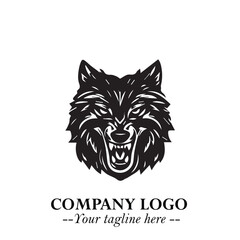Fierce Head of Wolf Logo Symbol in Black on White Background with Bold Minimalist Modern Design