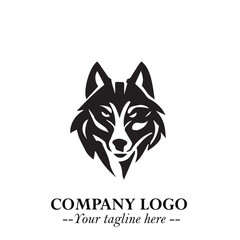 Fierce Head of Wolf Logo Symbol in Black on White Background with Bold Minimalist Modern Design
