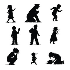 Silhouette illustrations of children and an adult in various poses and activities