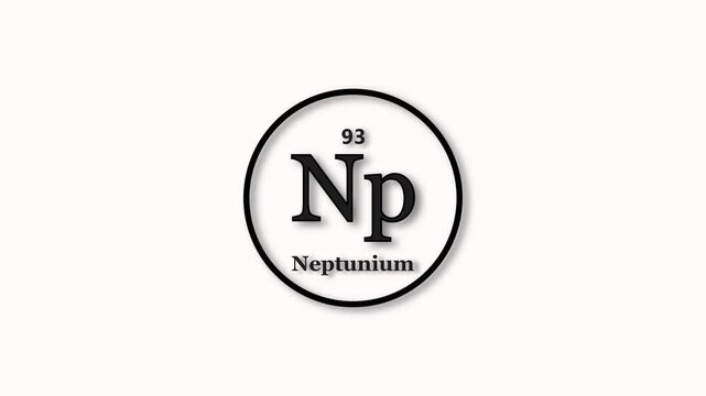 Neptunium element icon animation. Atomic number 93, short symbol Np, on white background 4k video.