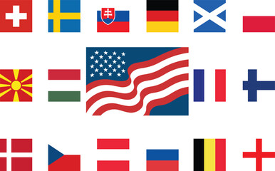 Collection Of International Flags Including USA Switzerland Sweden Slovakia Germany Scotland And Others