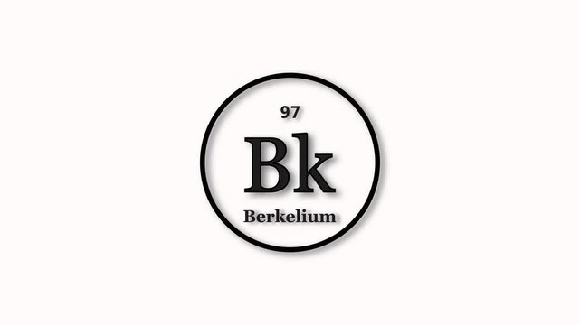Berkelium element icon animation. Atomic number 97, short symbol Bk, on white background 4k video.