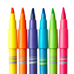 Colorful markers isolated on transparent background, perfect for school and office use