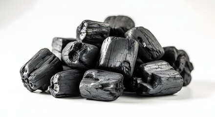 Charcoal Pieces on White Background